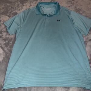 Under Armour Performance Polo Teal White Striped Golf Shirt Men’s XXL